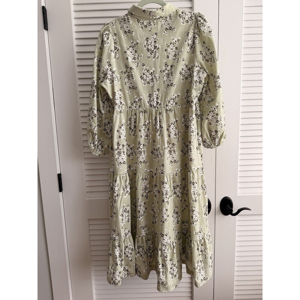 Pomander Place by Tuckernuck Sage Green Floral Tiered Midi Dress S Cottagecore - Picture 2 of 7